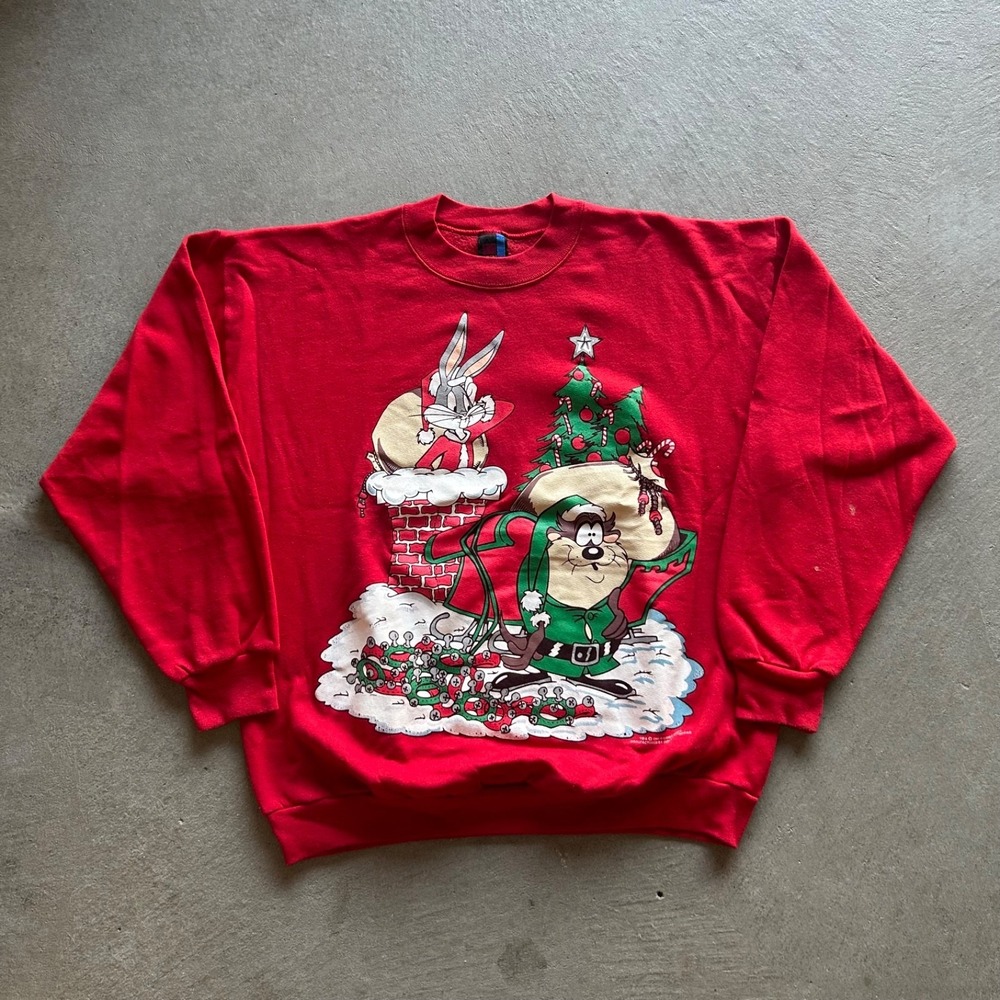 Vintage 90s Looney Tunes Christmas Sweatshirt Size XL Crewneck Taz Bugs Bunny